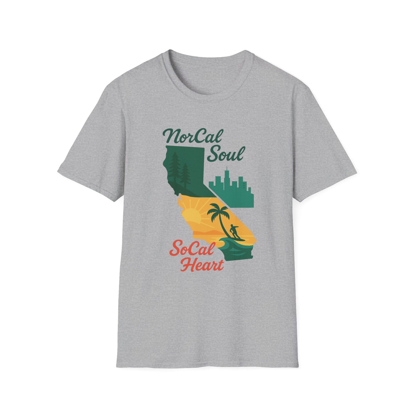 California Soul Unisex T-Shirt, SoCal Heart Gift, NorCal Soul Apparel, Casual Tee for Beach Lovers, California Pride Merchandise