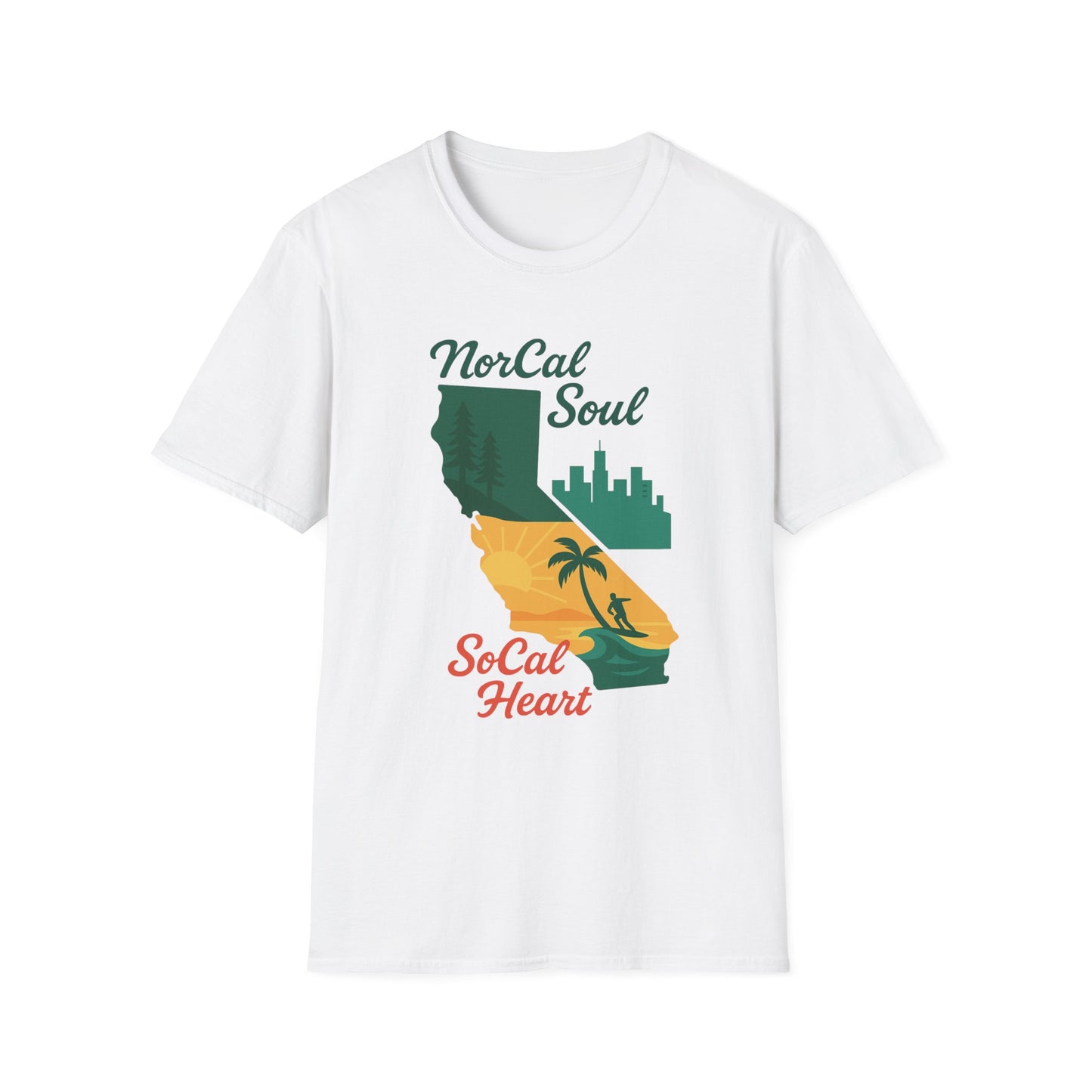 California Soul Unisex T-Shirt, SoCal Heart Gift, NorCal Soul Apparel, Casual Tee for Beach Lovers, California Pride Merchandise