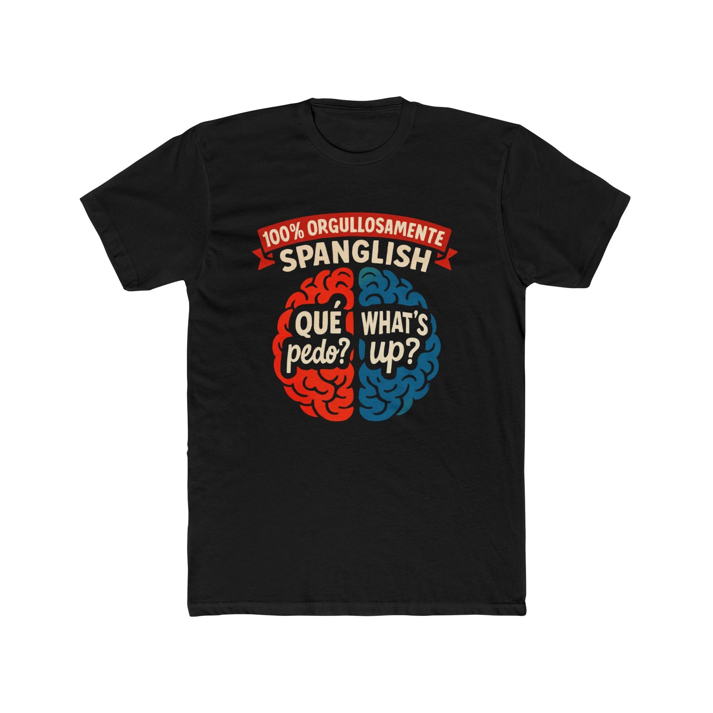 Funny Spanglish Brain Graphic Tee, Unisex Cotton Shirt, Fun Gift for Bilinguals, Casual Wear, Perfect for Parties, Holidays