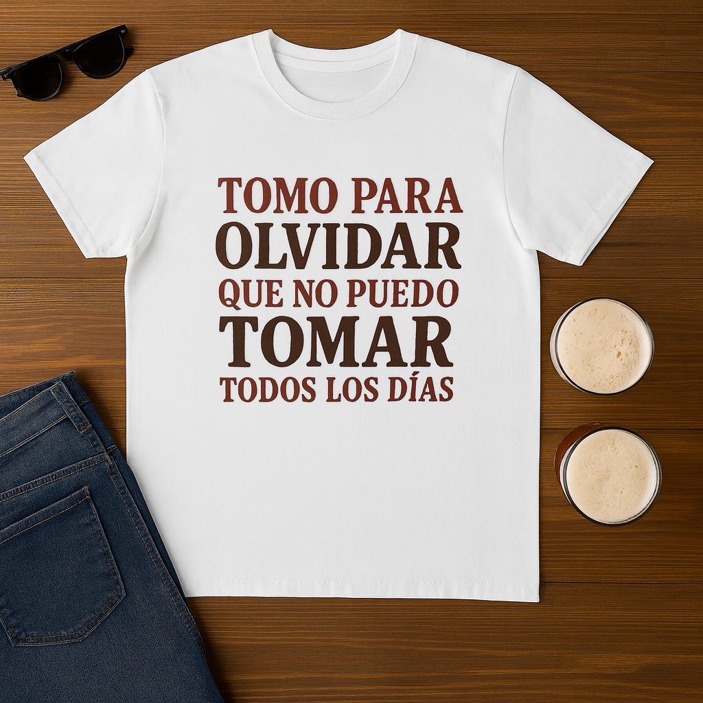 Unisex Cotton Crew Tee - "Tomo Para Olvidar" Funny Alcohol T-Shirt, Gifts for Alcoholics, Recovery Apparel, Casual Wear, Party Shirt