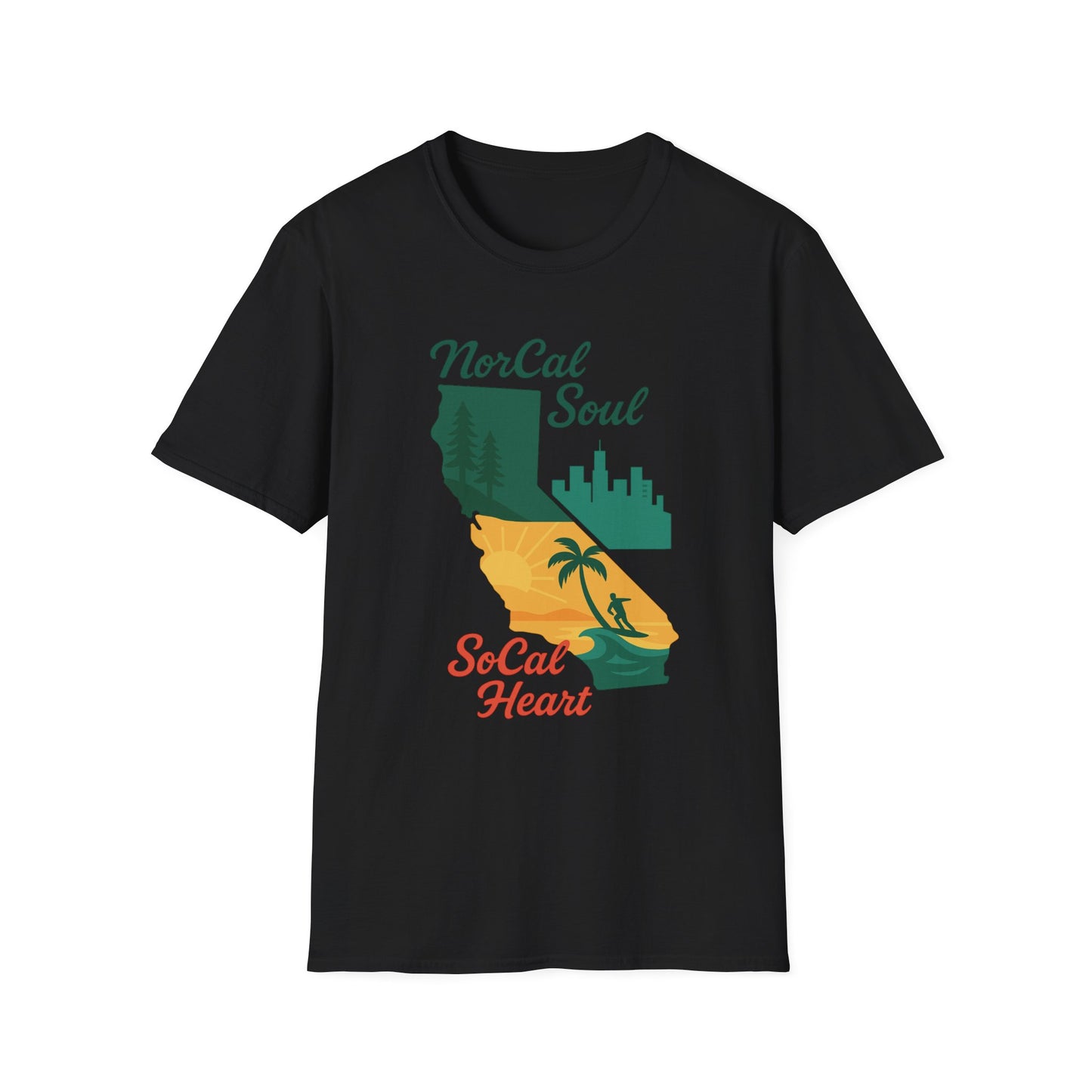California Soul Unisex T-Shirt, SoCal Heart Gift, NorCal Soul Apparel, Casual Tee for Beach Lovers, California Pride Merchandise