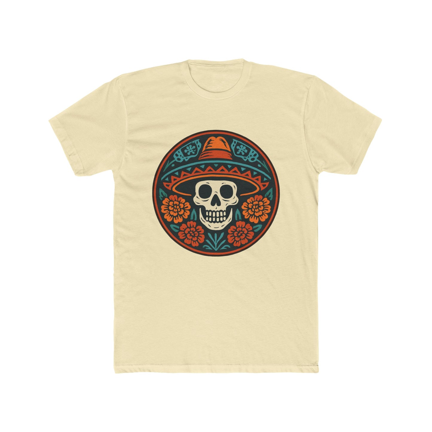 Skull Floral Cotton Crew Tee | Día de los Muertos Apparel, Casual Wear, Gift for Him, Unique Graphic Tee, Festival Attire