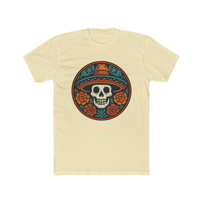 Skull Floral Cotton Crew Tee | Día de los Muertos Apparel, Casual Wear, Gift for Him, Unique Graphic Tee, Festival Attire