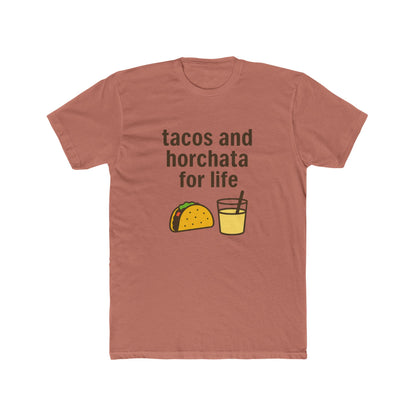 Funny Unisex Cotton Crew Tee - Tacos and Horchata for Life, Fun Foodie Shirt, Gift for Taco Lovers, Casual Wear, Summer Vibes