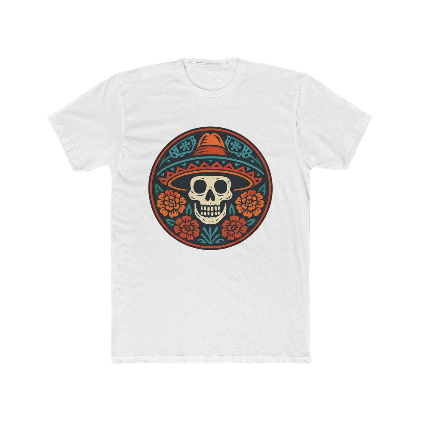 Skull Floral Cotton Crew Tee | Día de los Muertos Apparel, Casual Wear, Gift for Him, Unique Graphic Tee, Festival Attire
