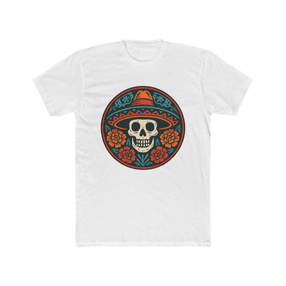 Skull Floral Cotton Crew Tee | Día de los Muertos Apparel, Casual Wear, Gift for Him, Unique Graphic Tee, Festival Attire