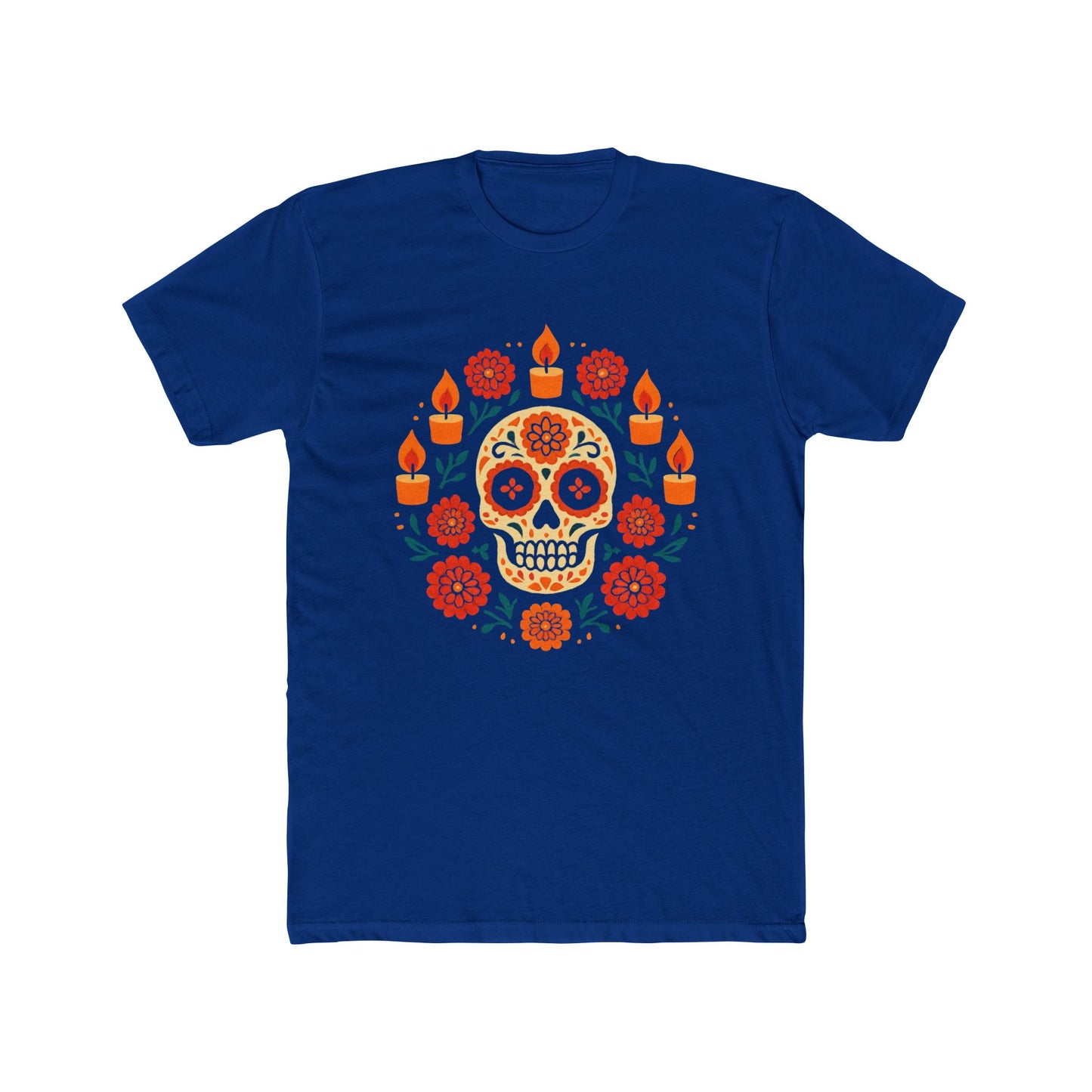 Mexican Dia de los Muertos Skull Crew Tee, Unisex Cotton T-Shirt, Halloween Gift, Day of the Dead Shirt.