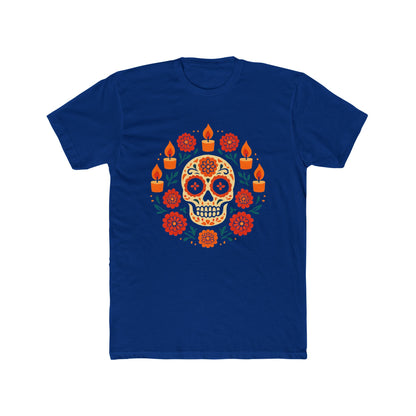 Mexican Dia de los Muertos Skull Crew Tee, Unisex Cotton T-Shirt, Halloween Gift, Day of the Dead Shirt.