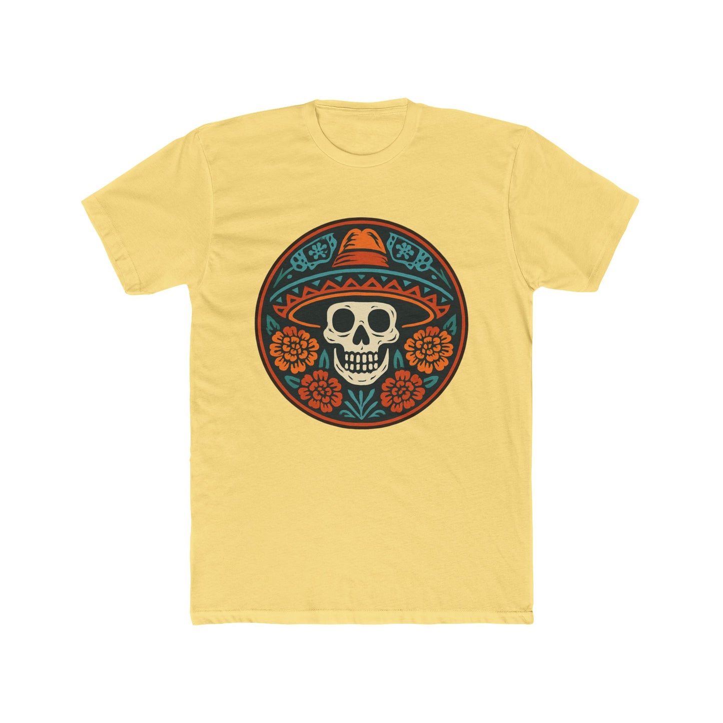 Skull Floral Cotton Crew Tee | Día de los Muertos Apparel, Casual Wear, Gift for Him, Unique Graphic Tee, Festival Attire