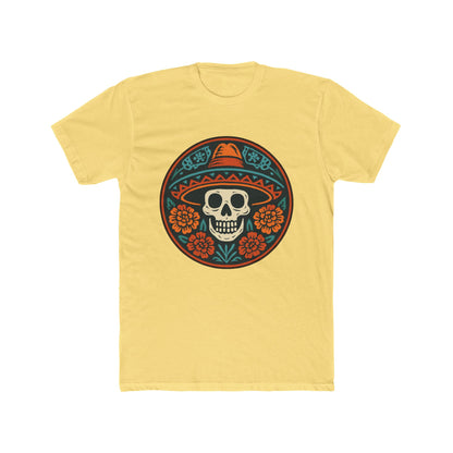 Skull Floral Cotton Crew Tee | Día de los Muertos Apparel, Casual Wear, Gift for Him, Unique Graphic Tee, Festival Attire