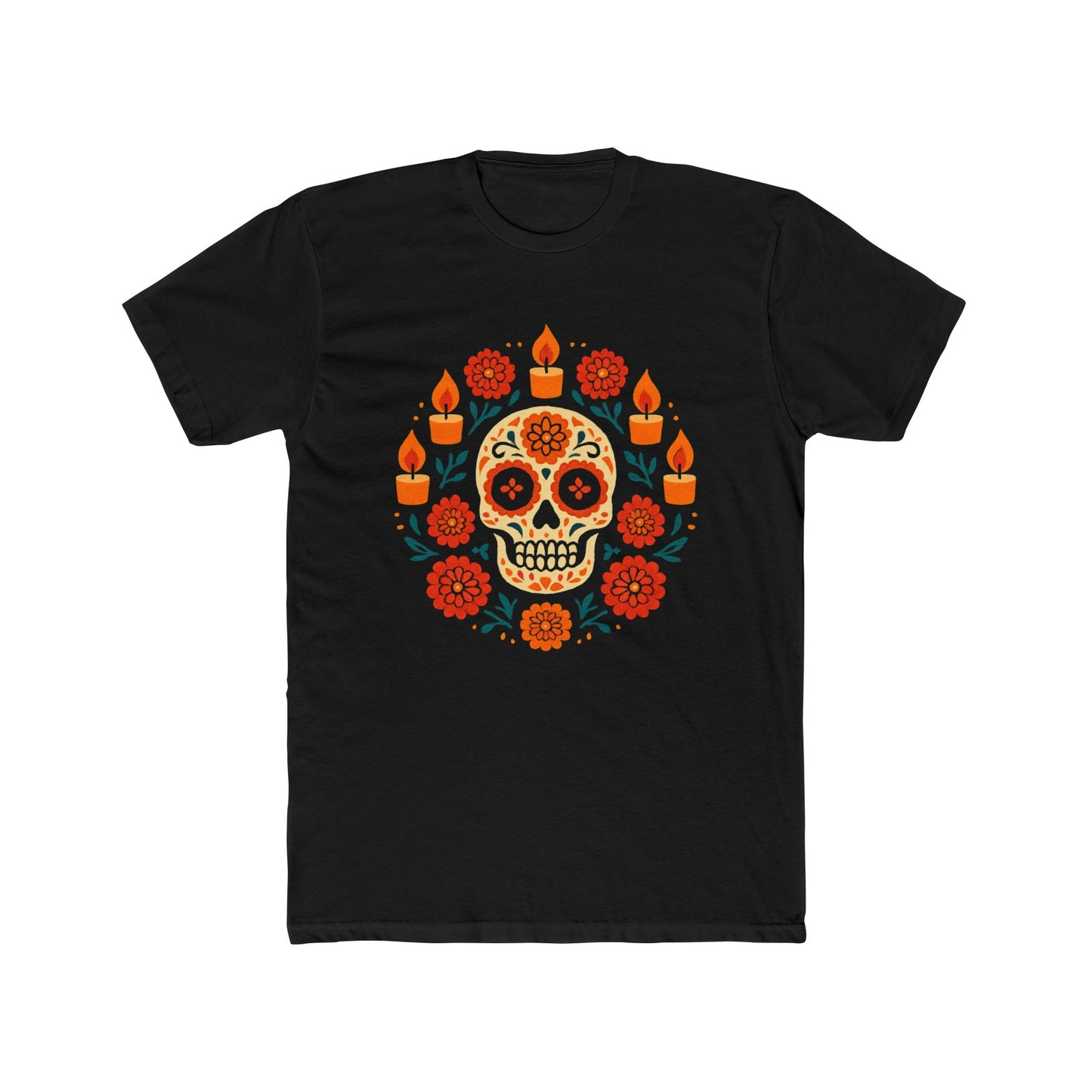 Mexican Dia de los Muertos Skull Crew Tee, Unisex Cotton T-Shirt, Halloween Gift, Day of the Dead Shirt.