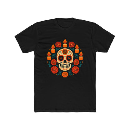 Mexican Dia de los Muertos Skull Crew Tee, Unisex Cotton T-Shirt, Halloween Gift, Day of the Dead Shirt.