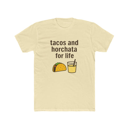 Funny Unisex Cotton Crew Tee - Tacos and Horchata for Life, Fun Foodie Shirt, Gift for Taco Lovers, Casual Wear, Summer Vibes