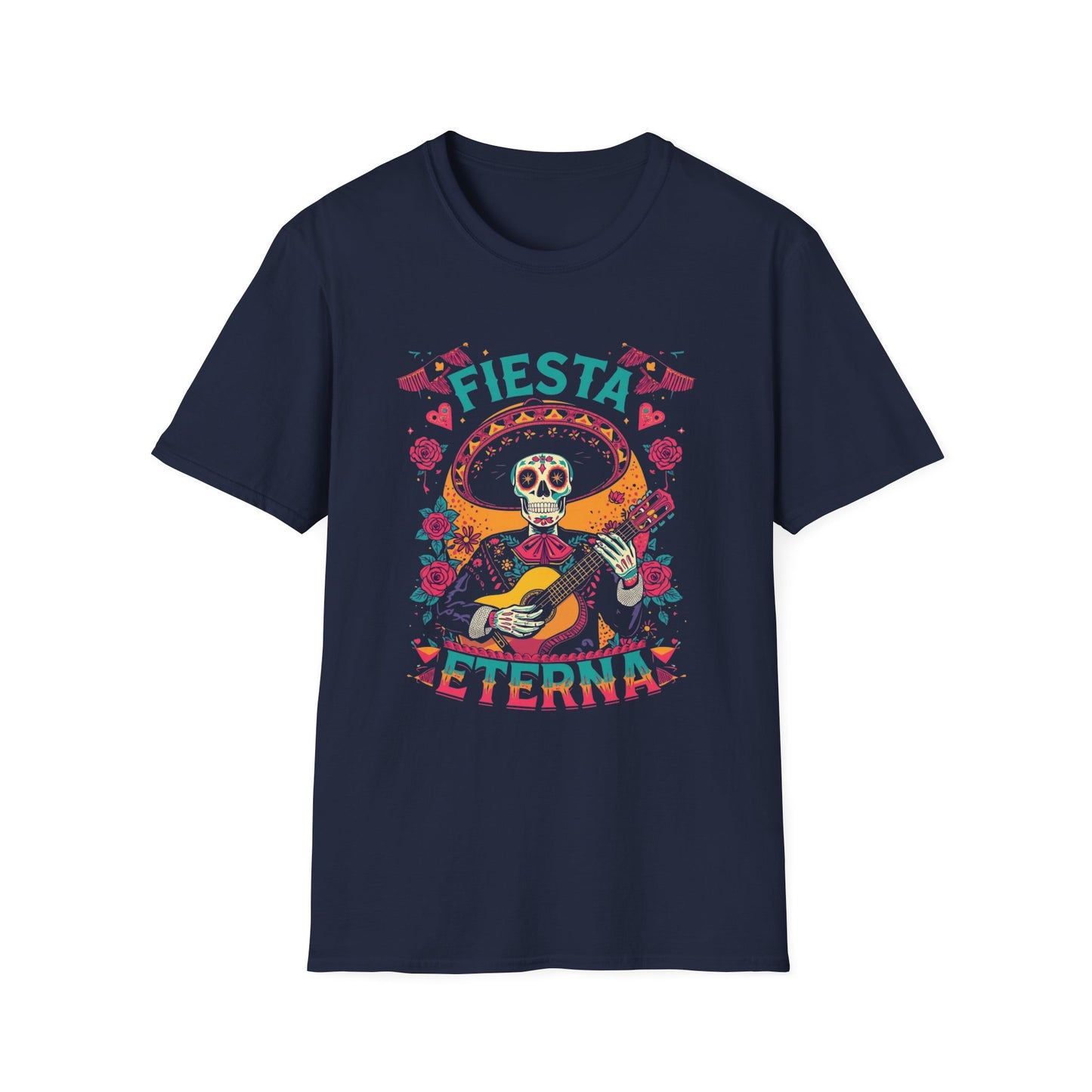 Fiesta Eterna Unisex T-Shirt - Fun Party Shirt for Celebrations, Day of the Dead Mariachi Costume, Gift for Music Lovers.