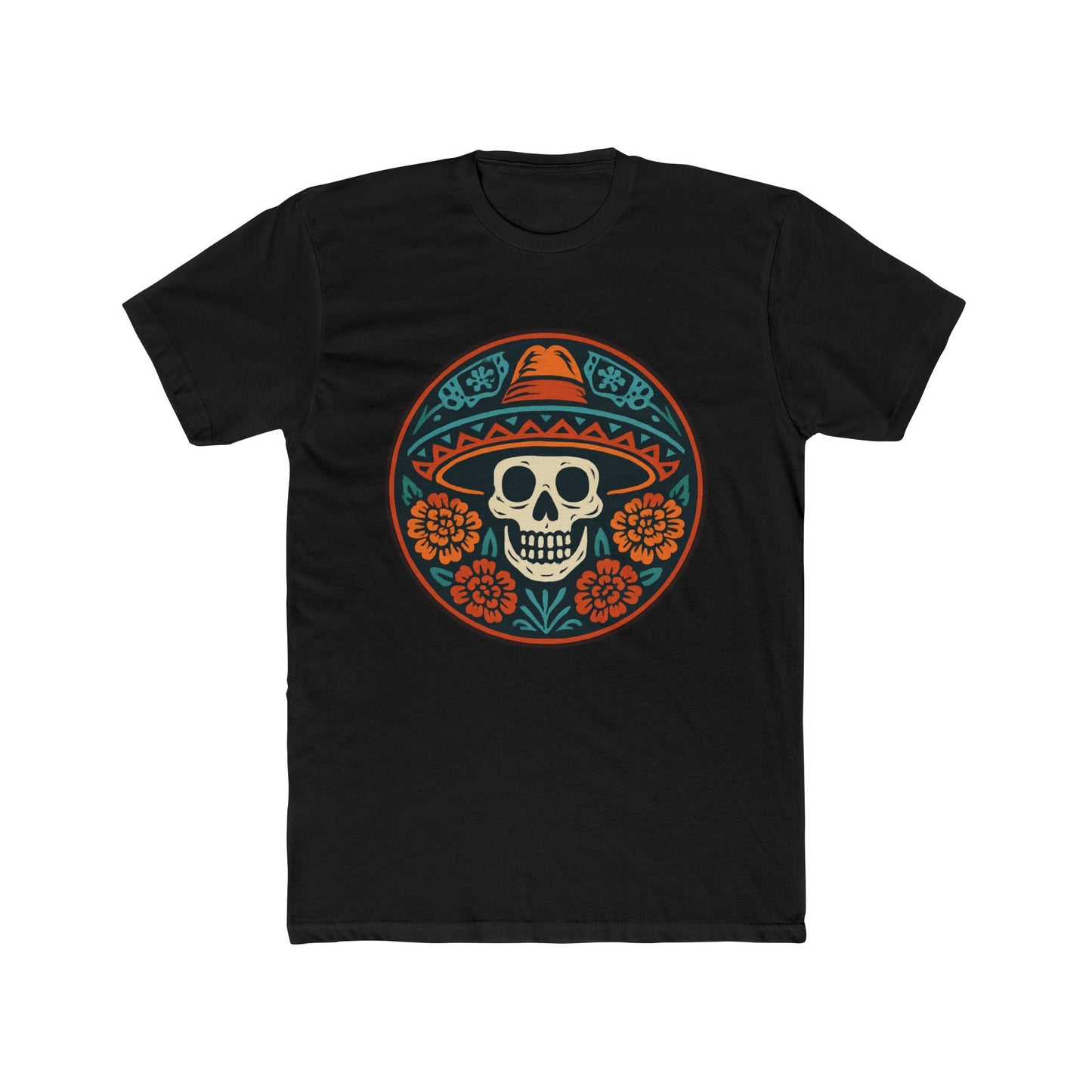 Skull Floral Cotton Crew Tee | Día de los Muertos Apparel, Casual Wear, Gift for Him, Unique Graphic Tee, Festival Attire