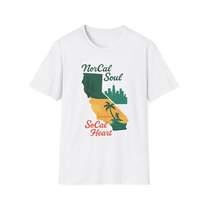 California Soul Unisex T-Shirt, SoCal Heart Gift, NorCal Soul Apparel, Casual Tee for Beach Lovers, California Pride Merchandise