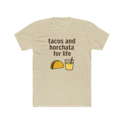 Funny Unisex Cotton Crew Tee - Tacos and Horchata for Life, Fun Foodie Shirt, Gift for Taco Lovers, Casual Wear, Summer Vibes