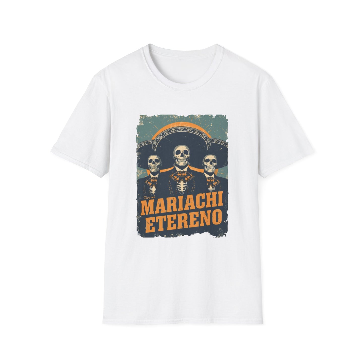 Mariachi Eterno Graphic Tee, Unisex Skull Shirt, Day of the Dead T-Shirt, Music Lover Gift, Vibrant Vintage Graphic Top