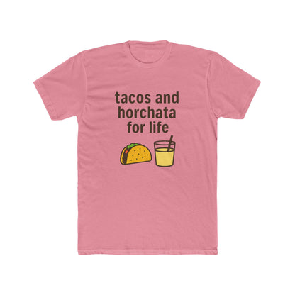 Funny Unisex Cotton Crew Tee - Tacos and Horchata for Life, Fun Foodie Shirt, Gift for Taco Lovers, Casual Wear, Summer Vibes