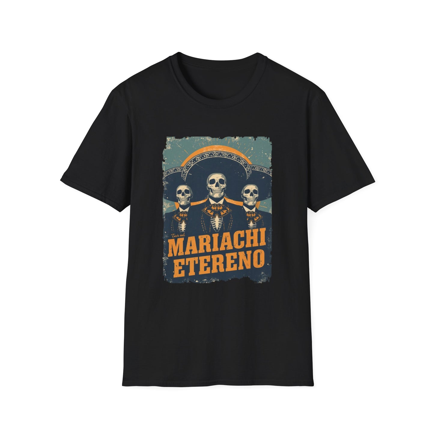 Mariachi Eterno Graphic Tee, Unisex Skull Shirt, Day of the Dead T-Shirt, Music Lover Gift, Vibrant Vintage Graphic Top
