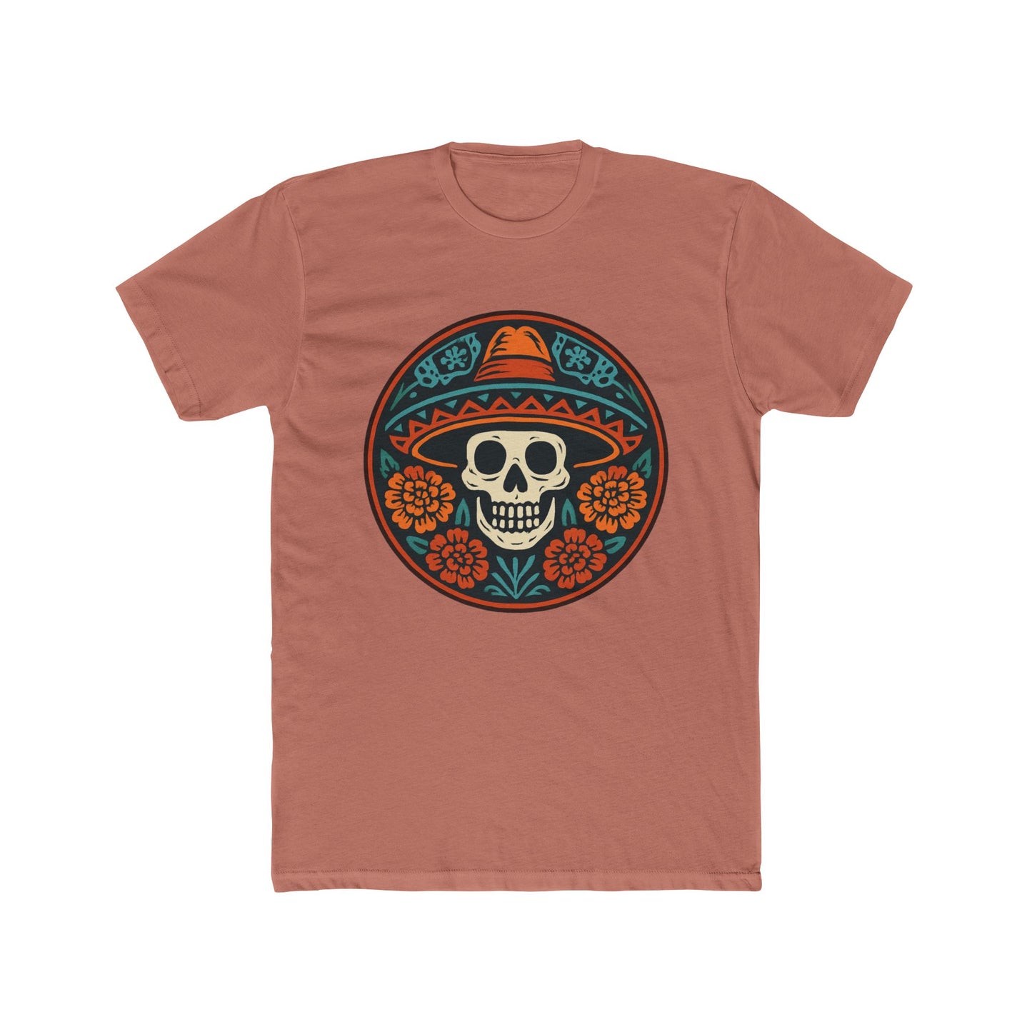 Skull Floral Cotton Crew Tee | Día de los Muertos Apparel, Casual Wear, Gift for Him, Unique Graphic Tee, Festival Attire