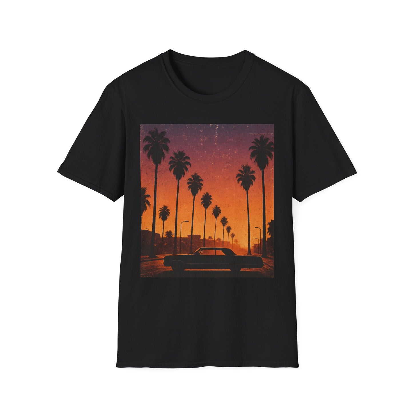 Sunset Palm Trees T‑Shirt — Retro Los Angeles Vintage Car Sunset Tee