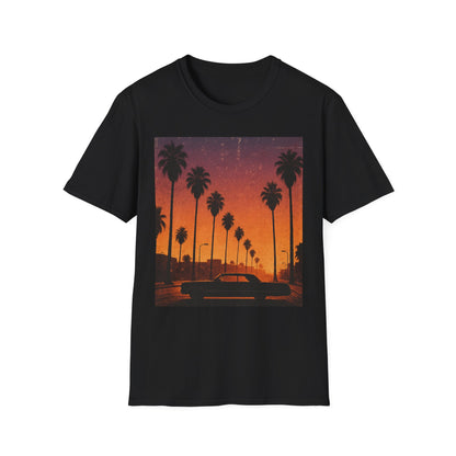 Sunset Palm Trees T‑Shirt — Retro Los Angeles Vintage Car Sunset Tee