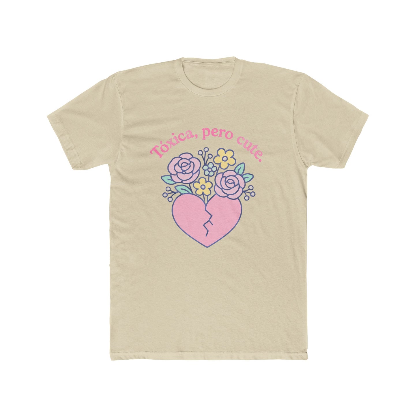 Funny Spanglish Women's Toxic Cute Heartbreak Crew Tee | Gift for Her, Casual Summer Shirt, Toxic Love, Floral Design, Trendy Fashion