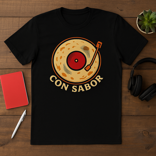 Tortilla Vinyl Tee, Funny Spanglish Mexican, Music Lover Shirt, Foodie Gift, Unisex Cotton Crew Tee, Fun Graphic Tee for Parties.