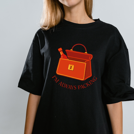Funny Tapatio Bottle Packing Vibes Cotton Crew Tee, Travel Shirt, Vacation Outfit, Gift for Travelers, Casual Wear, Adventure Apparel