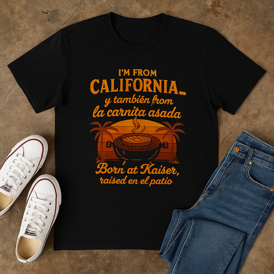 California Roots Unisex Tee, Vintage California T-Shirt, Fun Summer Fashion, Gift for Foodies, La Carnita Asada Shirt