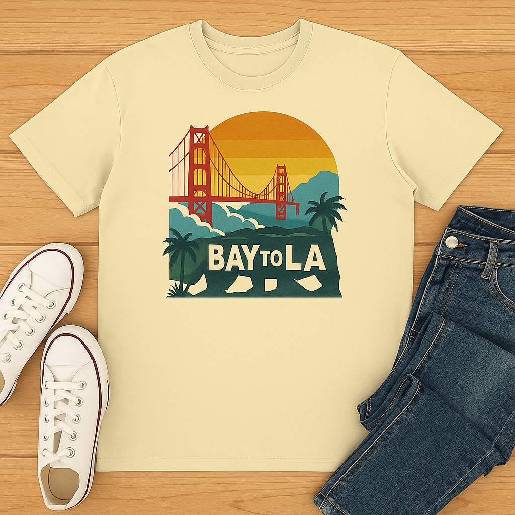 Bay to LA Graphic Tee, California Vibes Shirt, Beach Lover Gift, Unisex Casual Tee, Travel Souvenir Apparel