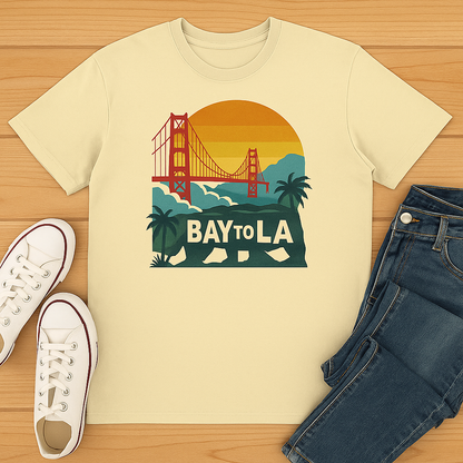 Bay to LA Graphic Tee, California Vibes Shirt, Beach Lover Gift, Unisex Casual Tee, Travel Souvenir Apparel