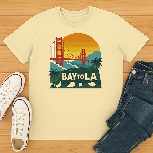 Bay to LA Graphic Tee, California Vibes Shirt, Beach Lover Gift, Unisex Casual Tee, Travel Souvenir Apparel