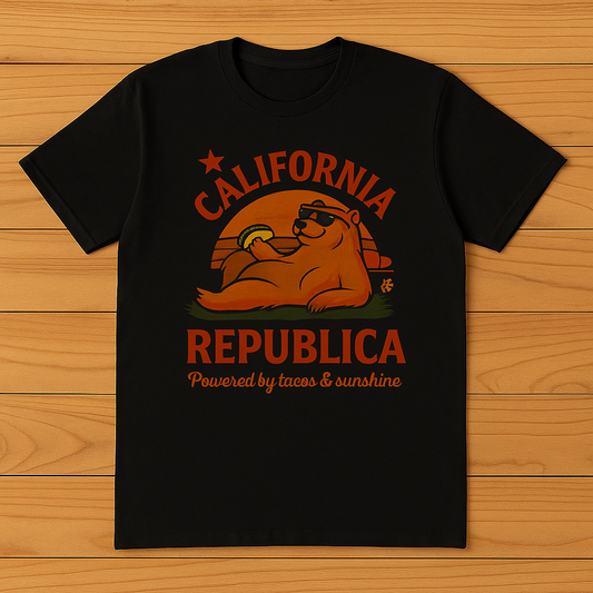 California Republic Unisex Cotton Crew Tee, Graphic Tee, Fun Casual Shirt, California Inspired Apparel, Gift for Taco Lovers, Summer Wear