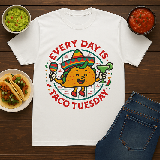 Funny Every Day is Taco Tuesday Unisex Cotton Crew Tee, Funny Taco Shirt, Foodie Gift, Casual Wear, Taco Lover's Day Shirt, Unisex Tee