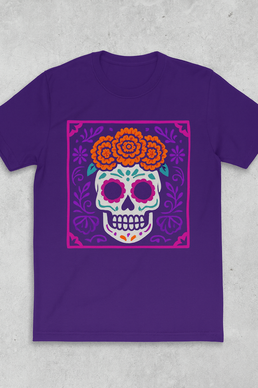 Mexican Day of the Dead Crew Tee - Frida-Inspired Skull Art, Halloween Shirt, Mexican Heritage Tee, Casual Outfit, Gift for Her