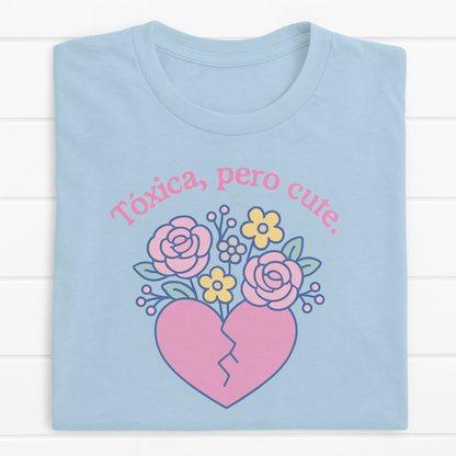 Funny Spanglish Women's Toxic Cute Heartbreak Crew Tee | Gift for Her, Casual Summer Shirt, Toxic Love, Floral Design, Trendy Fashion