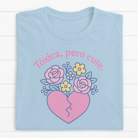 Funny Spanglish Women's Toxic Cute Heartbreak Crew Tee | Gift for Her, Casual Summer Shirt, Toxic Love, Floral Design, Trendy Fashion