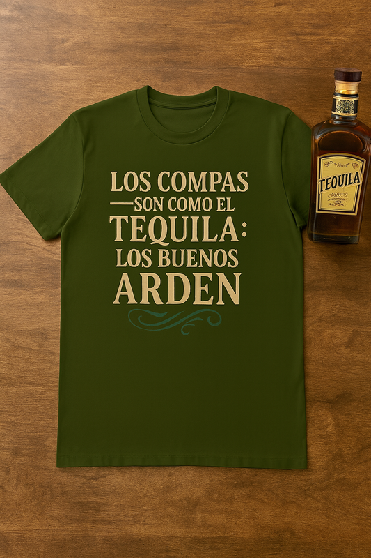 Unisex Cotton Crew Tee: "Los Compas Son Como El Tequila" - Funny Casual Shirt for Friends, Gifts, Birthdays, Celebrations, Parties
