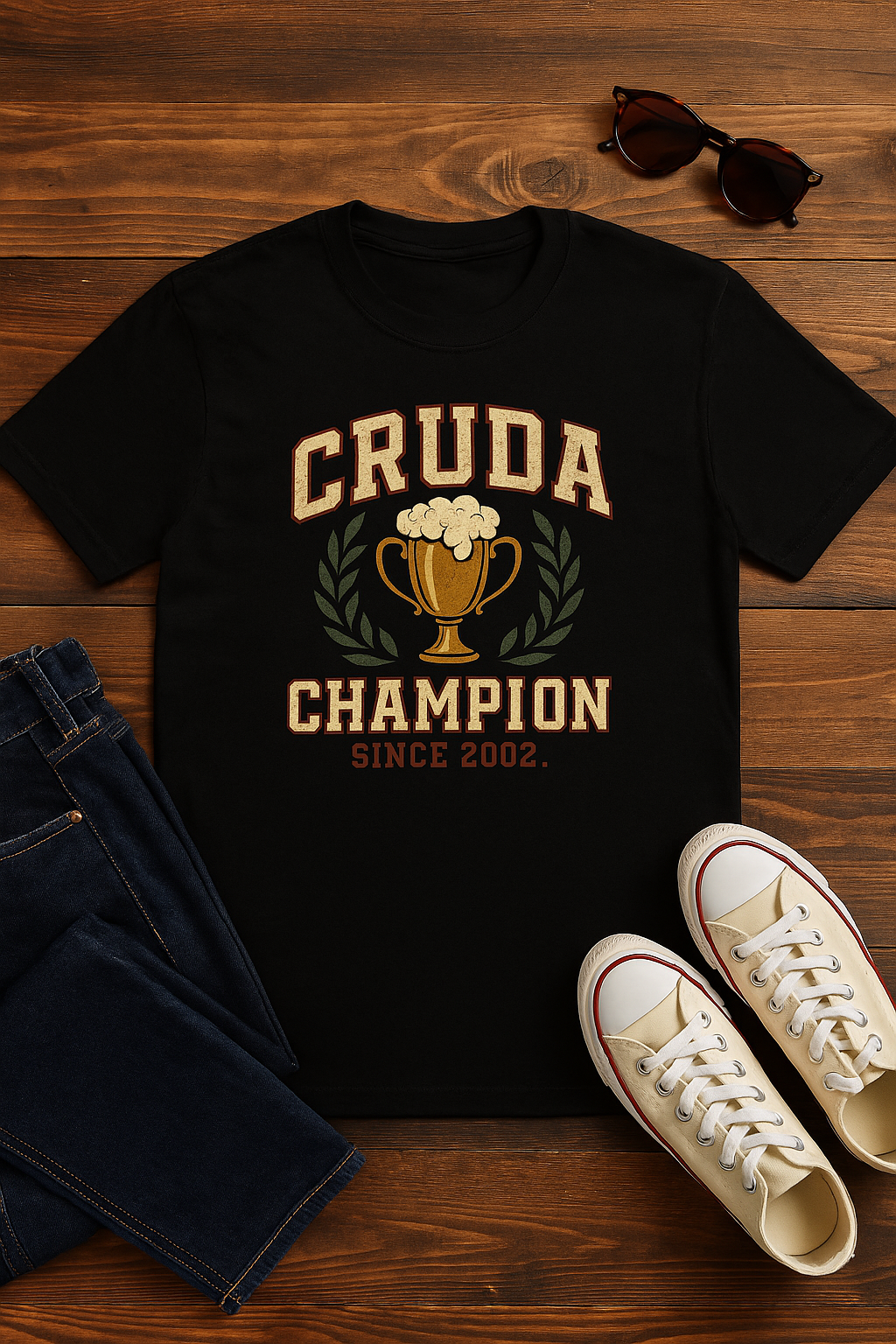 Funny Spanglish Cruda Champion Tee - Unisex Cotton Crew T-Shirt for Celebrations, Gifts, Sports Events, Casual Wear, and Festivals