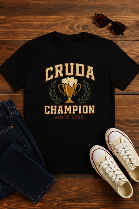 Funny Spanglish Cruda Champion Tee - Unisex Cotton Crew T-Shirt for Celebrations, Gifts, Sports Events, Casual Wear, and Festivals