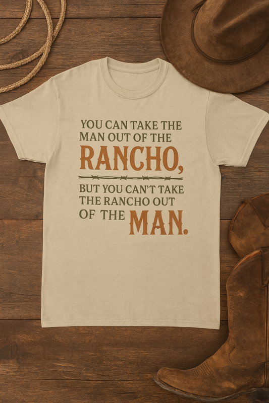 Men Rancho Spirit Crew Tee, Rustic T-Shirt, Apparel, Casual Gift, Comfortable Everyday Wear, Unique Quote Tee