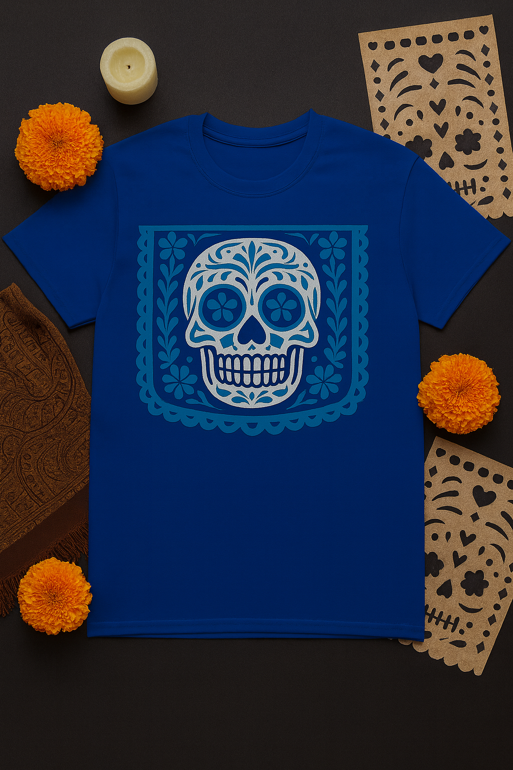 Mexican Day of the Dead Skull Graphic Tee, Unisex Crew Shirt, Halloween Costume Top, Casual Wear for Celebrations, Gift for Him/Her