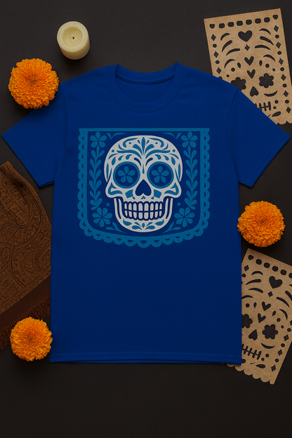 Mexican Day of the Dead Skull Graphic Tee, Unisex Crew Shirt, Halloween Costume Top, Casual Wear for Celebrations, Gift for Him/Her