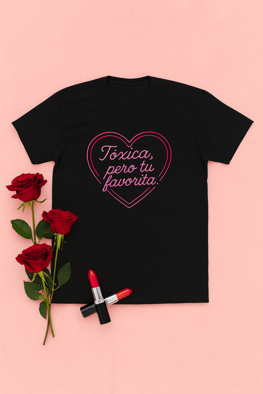 Funny Women's Spanglish Toxic But Your Favorite Cotton Crew Tee, Cute Graphic Tee, Funny Gift, Casual Wear, Heart Design, Party Outfit