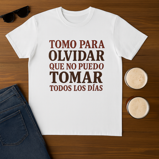 Unisex Cotton Crew Tee - "Tomo Para Olvidar" Funny Alcohol T-Shirt, Gifts for Alcoholics, Recovery Apparel, Casual Wear, Party Shirt
