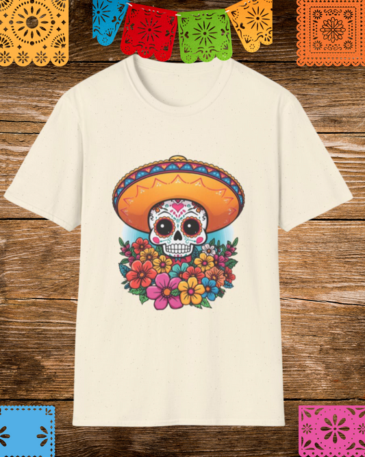 Sugar Skull Fiesta T-Shirt, Day of the Dead Tee, Floral Skull Shirt, Unisex Graphic Tee, Mexican Celebration Outfit