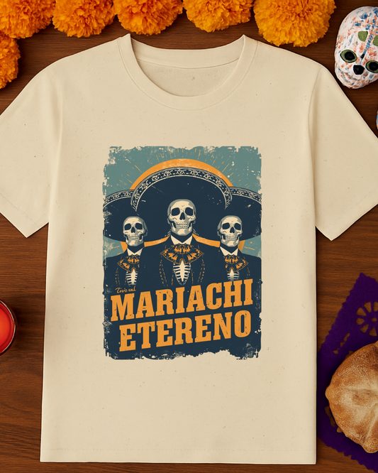 Mariachi Eterno Graphic Tee, Unisex Skull Shirt, Day of the Dead T-Shirt, Music Lover Gift, Vibrant Vintage Graphic Top