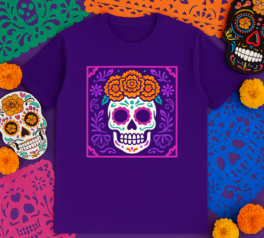Mexican Day of the Dead Crew Tee - Frida-Inspired Skull Art, Halloween Shirt, Mexican Heritage Tee, Casual Outfit, Gift for Her